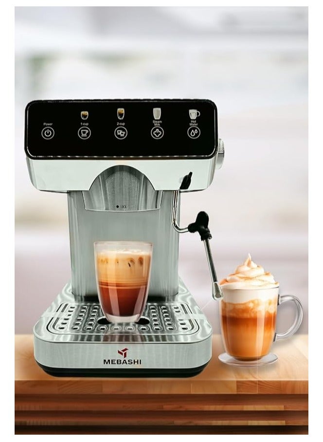 MEBASHI Espresso Coffee Machine - 1.2L, 20 Bar, Stainless Steel, Dual Filter,(1150-1360W) Detachable Frothing Nozzle (ME-ECM2113) - Image 2