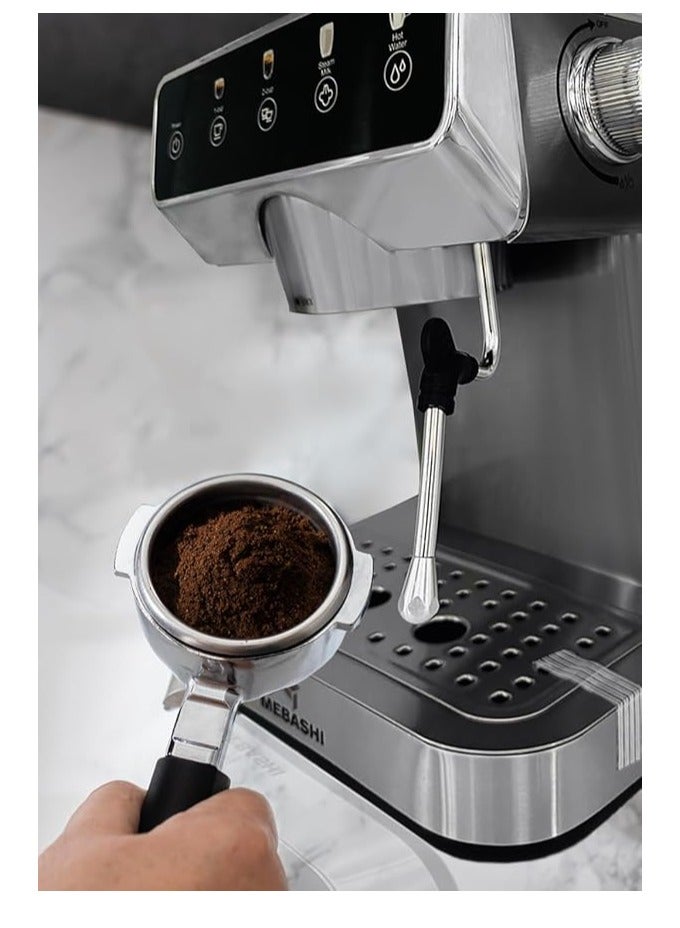 MEBASHI Espresso Coffee Machine - 1.2L, 20 Bar, Stainless Steel, Dual Filter,(1150-1360W) Detachable Frothing Nozzle (ME-ECM2113) - Image 4