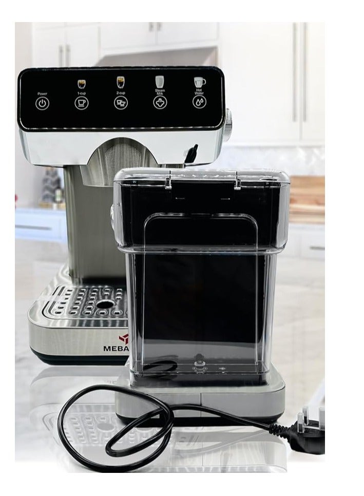 MEBASHI Espresso Coffee Machine - 1.2L, 20 Bar, Stainless Steel, Dual Filter,(1150-1360W) Detachable Frothing Nozzle (ME-ECM2113) - Image 3