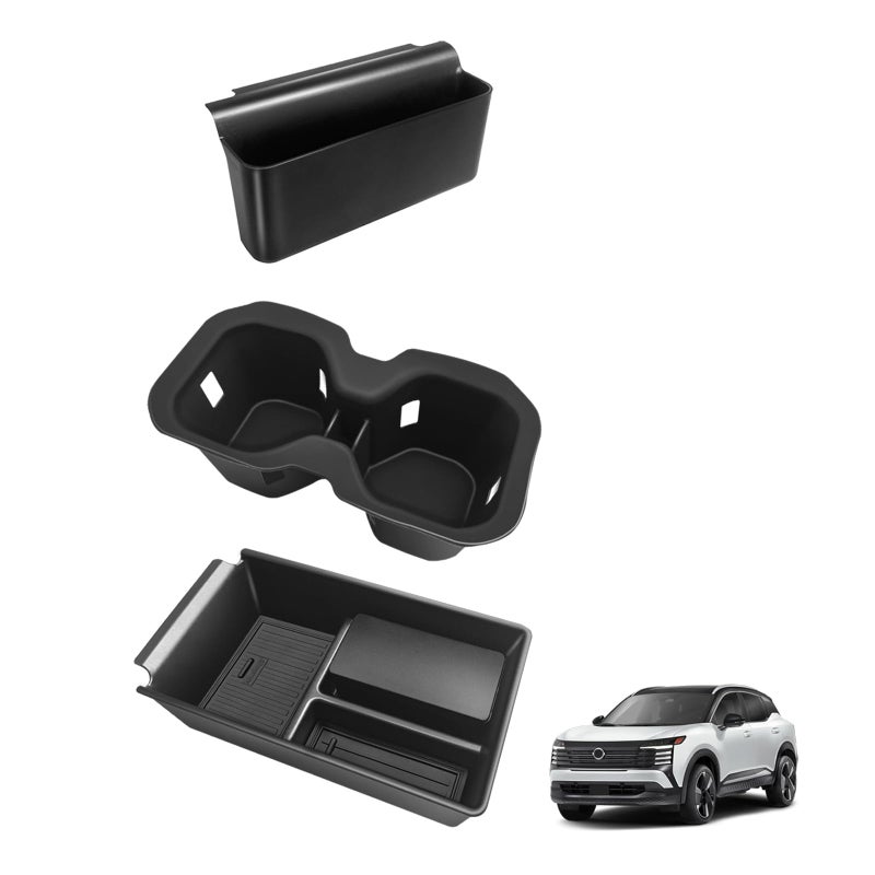 Muslogy Center Console Organizer Cup Holder Insert 3PCS Set Compatible with 2025 Nissan Kicks Armrest Box Divider Gear Shift Storage Pocket Drink Stopper Console Tray Side Pocket CupHolder