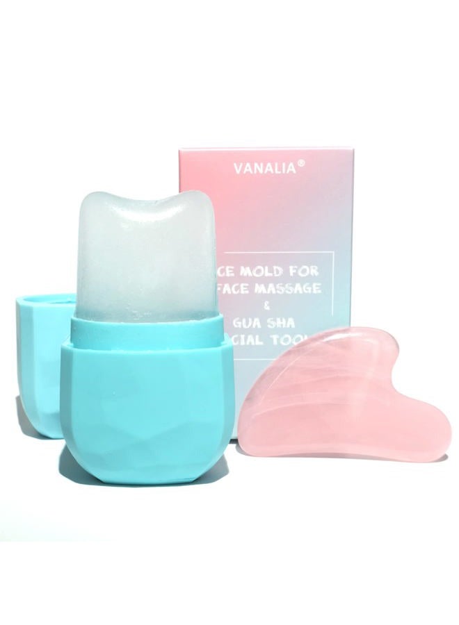 VANALIA Ice Roller for Face and Eye, Gua Sha Face Massage, Skin Care Set Facial Beauty Ice Roller, Silicone Ice Mold for Face Beauty(Blue) - Image 1