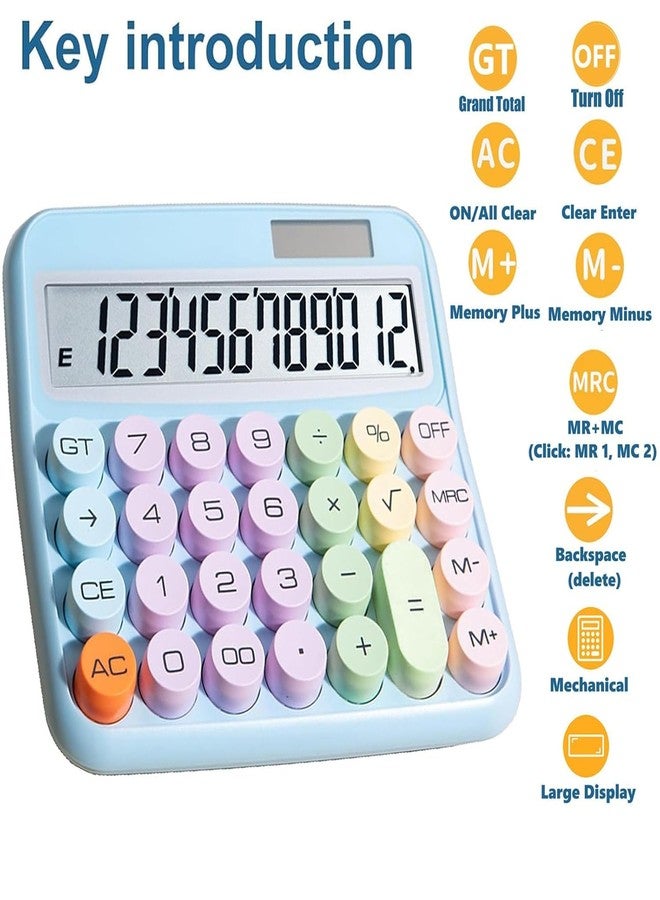 CALFHEAD Creative Colorful Electronic Calculator,12 Digit Large LCD Display and Big Round Buttons Candy-Colored Desktop Calculator for Office School, Home, Business (Sky Blue, Big) - Image 3