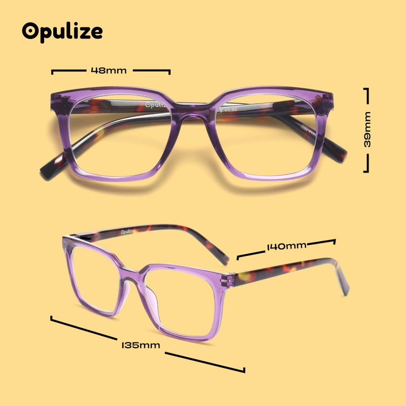 OPULIZE KOI Reading Glasses for Women Men,Scratch Resistant Large Rectangular frame with spring hinges, Purple, Grey, Clear, Aqua +2 (Pack of 4) - Image 5