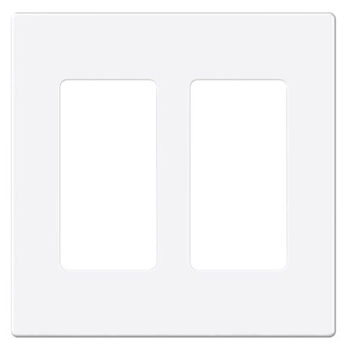 EMITEVER 2-Gang Screwless Decorator Wall Plate Cover for Receptacle Outlet & Light Switch, Standard Size 4.53"H x 4.53"W, Unbreakable Thermoplastic Faceplate, UL Listed, Matte White 1-Pack - Image 1