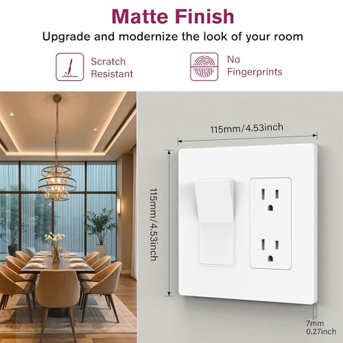 EMITEVER 2-Gang Screwless Decorator Wall Plate Cover for Receptacle Outlet & Light Switch, Standard Size 4.53"H x 4.53"W, Unbreakable Thermoplastic Faceplate, UL Listed, Matte White 1-Pack - Image 2