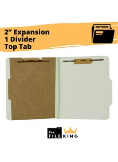 The File King One Divider Pale Green Pressboard Classification File Folder - Letter Size | Box Of 10 | Top Tab | 2” Expansion | Four 2-Inch Durable Fastener Prongs | Usa Made  - Image 3