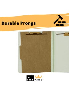 The File King One Divider Pale Green Pressboard Classification File Folder - Letter Size | Box Of 10 | Top Tab | 2” Expansion | Four 2-Inch Durable Fastener Prongs | Usa Made  - Image 4