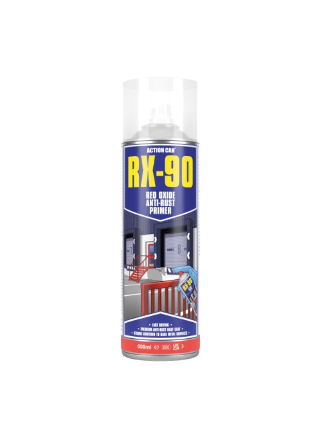 ®ACTION CAN RX-90 Red Oxide Anti-Rust Primer 500ML  Red anti-rust primer spray is a fast-drying protective coating for all metal surfaces, designed to provide effective protection against rust. - Image 1