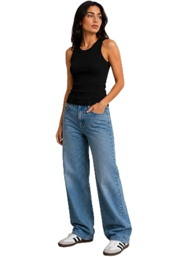 Nileton Women’s Basic Top Ribbed Knit – Cotton Crew Neck Tank Top – Short Length - Slim Fit Sleeveless Stretchy Fitted Short Length Casual Everyday Tank - Image 1