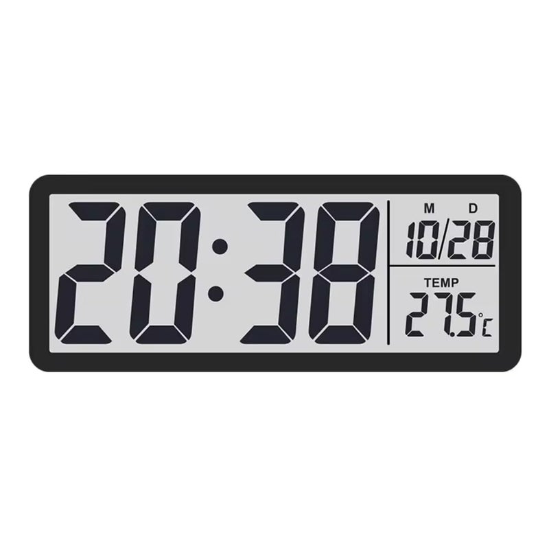 CHIBRO Digital Wall/Tabletop Clock with Temperature & Date Display – 20 cm x 8 cm x 2 cm | Large 12 cm Numerals, Wall/Hanging or Stand Table Use – Battery Powered (Black/White Frame) (Black) - Image 1