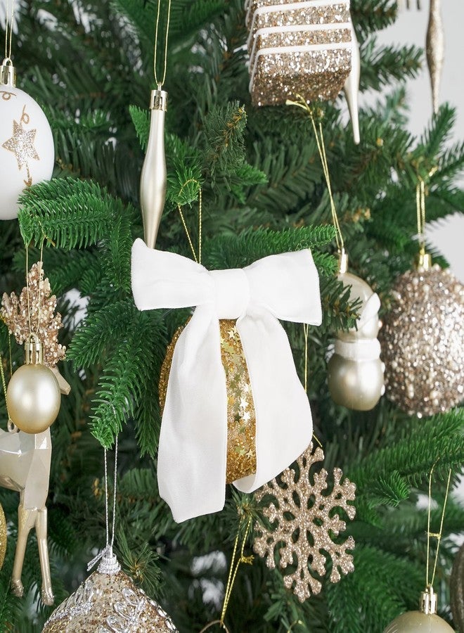 AIMUDI White Velvet Bows 4.5" Christmas Bows for Tree Premade Bows for Wreaths Twist Tie Bows for Gift Wrapping, Festive Winter Decor, Tree Garland, Swag, Wedding Decor - 12 PCs - Image 4