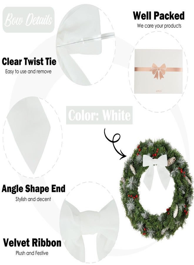 AIMUDI White Velvet Bows 4.5" Christmas Bows for Tree Premade Bows for Wreaths Twist Tie Bows for Gift Wrapping, Festive Winter Decor, Tree Garland, Swag, Wedding Decor - 12 PCs - Image 3