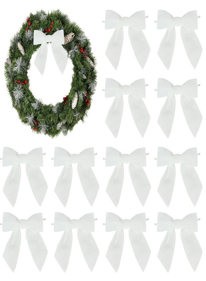 AIMUDI White Velvet Bows 4.5" Christmas Bows for Tree Premade Bows for Wreaths Twist Tie Bows for Gift Wrapping, Festive Winter Decor, Tree Garland, Swag, Wedding Decor - 12 PCs - Image 1
