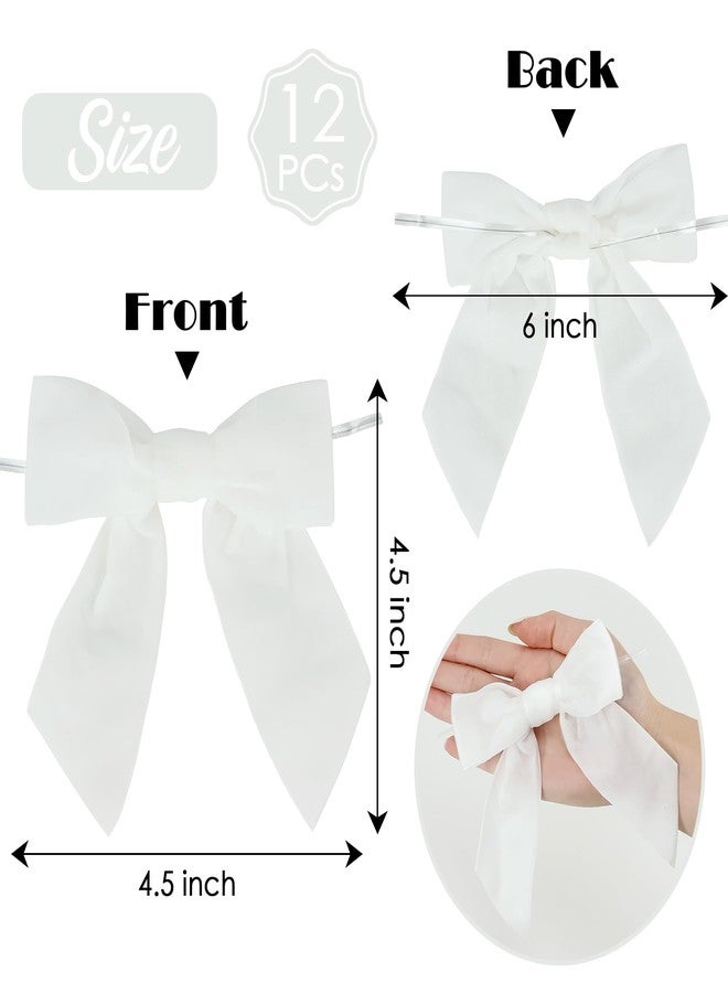 AIMUDI White Velvet Bows 4.5" Christmas Bows for Tree Premade Bows for Wreaths Twist Tie Bows for Gift Wrapping, Festive Winter Decor, Tree Garland, Swag, Wedding Decor - 12 PCs - Image 2