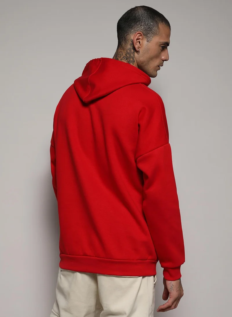Campus Sutra Men's Crimson Red Oversized Basic Hoodie With Kangaroo Pocket