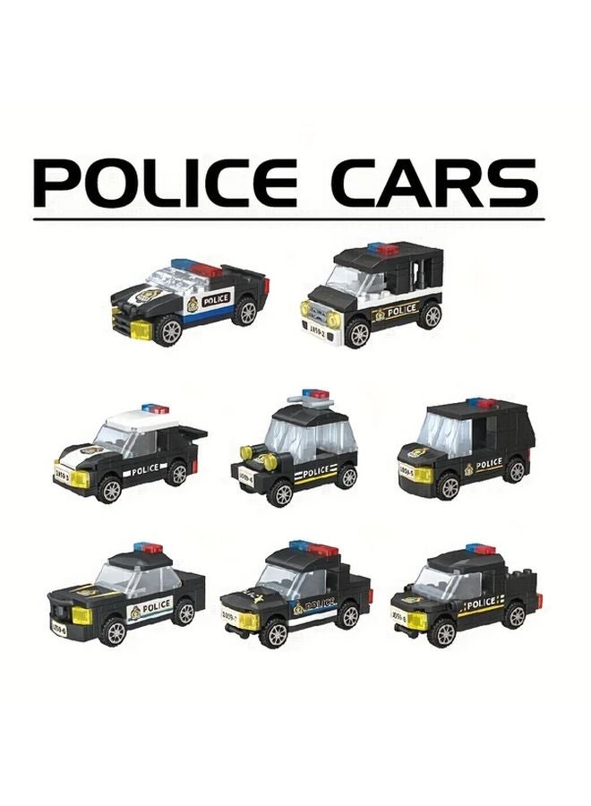 8 PCS Mini Police Car Building Blocks Set Creative Play Skill Development Gift - Image 4