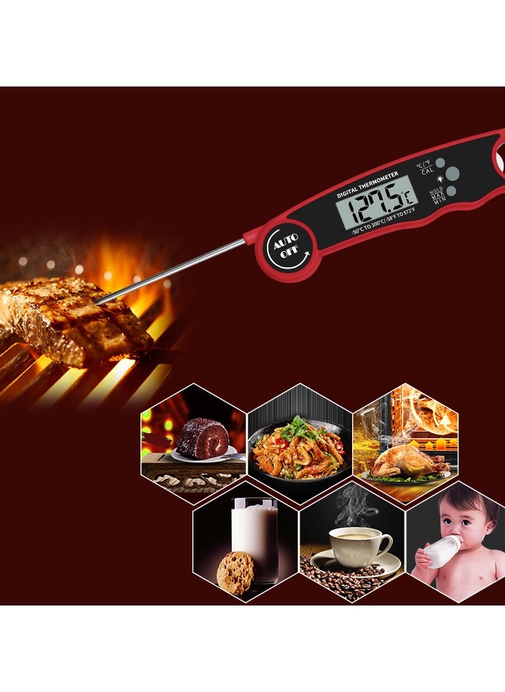 High Precision Digital Meat Thermometer,LCD Display Screen,Waterproof Ultra Fast Thermometer with Backlight & Calibration,Fast Reading, Essential for Kitchen,BBQ Grill,Beef(Red)
