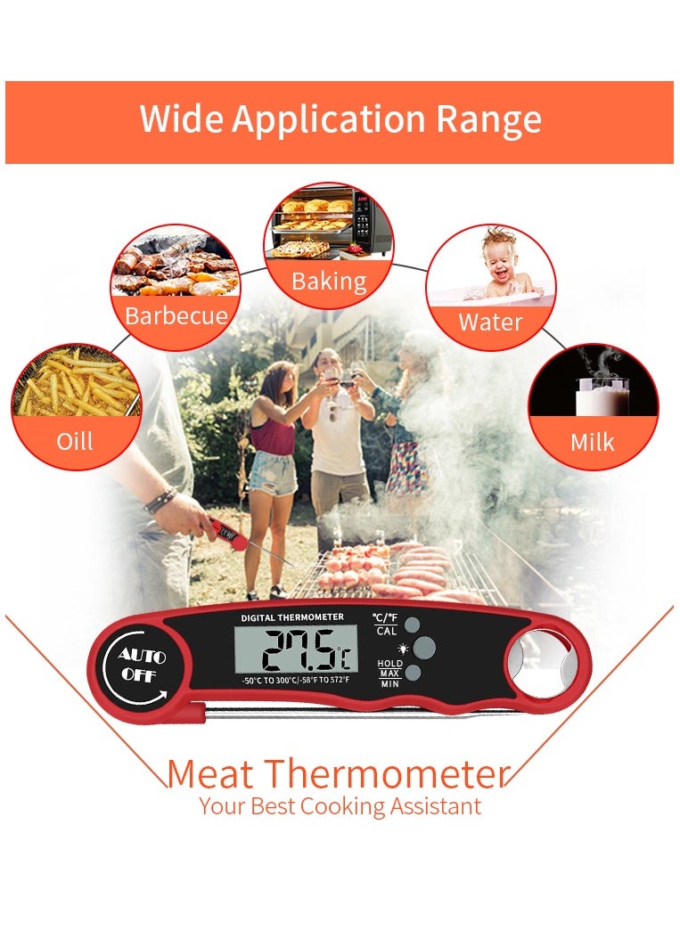 High Precision Digital Meat Thermometer,LCD Display Screen,Waterproof Ultra Fast Thermometer with Backlight & Calibration,Fast Reading, Essential for Kitchen,BBQ Grill,Beef(Red)