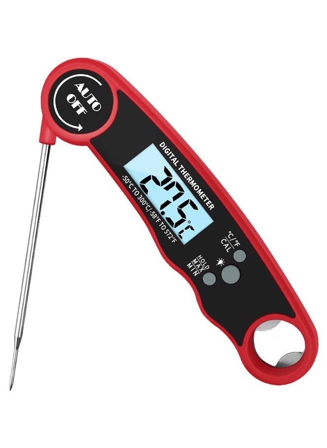 High Precision Digital Meat Thermometer,LCD Display Screen,Waterproof Ultra Fast Thermometer with Backlight & Calibration,Fast Reading, Essential for Kitchen,BBQ Grill,Beef(Red)