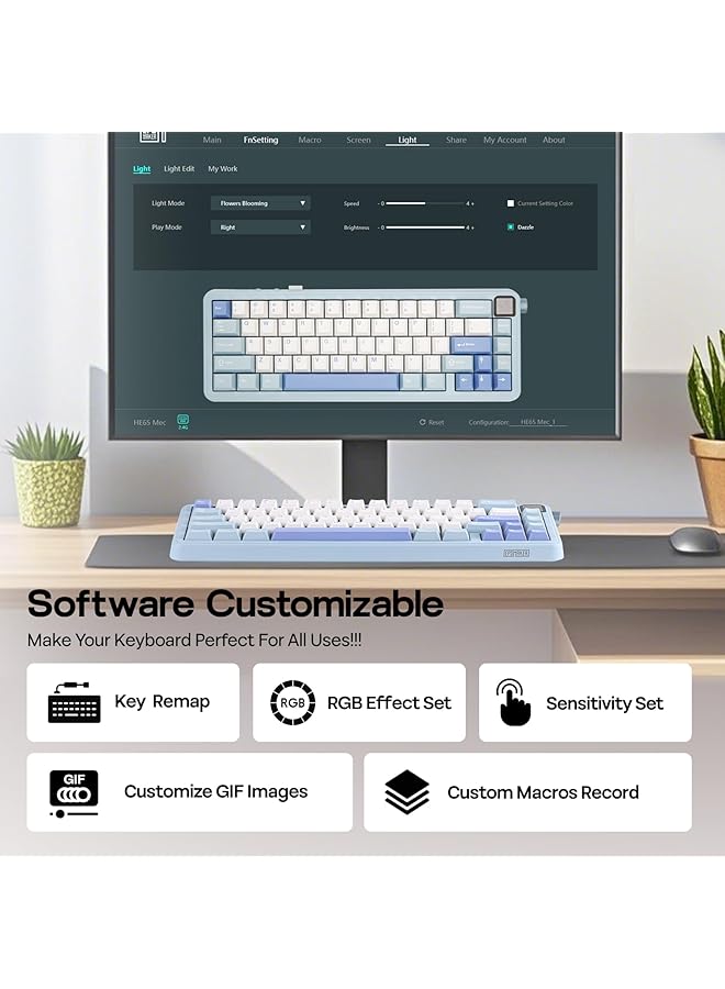 EPOMAKER He65 Mec Wireless Mechanical Keyboard With Screen And Knob 0.2Ms Latency Rgb Backlight Gasket Mount Hot Swappable N Key Rollover (Bluewhite) - Image 4