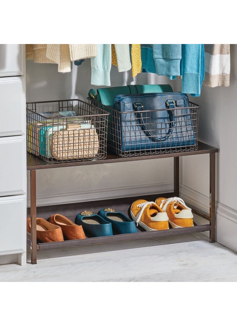 INDIAN DECOR INDIAN DECOR 45466 Shoe Storage Bench with Fabric Shelf Rack for Entryway Hall Mudroom Closet Compact 2Tier Organizer Unit for Wedges Flats Sneakers Wood Top Sturdy Metal Frame Black  - Image 2