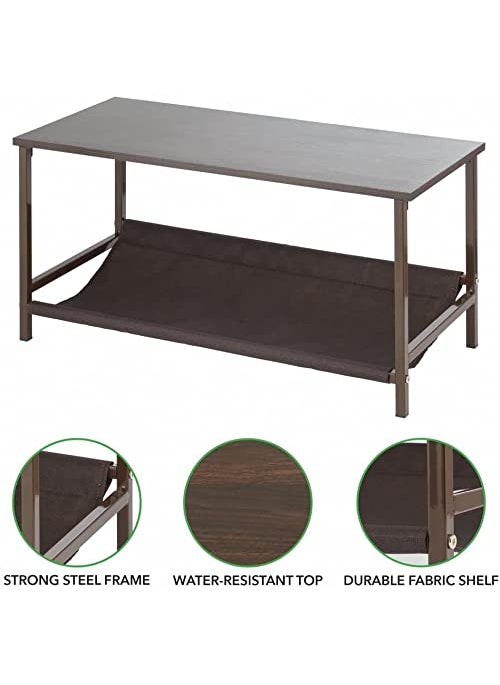 INDIAN DECOR INDIAN DECOR 45466 Shoe Storage Bench with Fabric Shelf Rack for Entryway Hall Mudroom Closet Compact 2Tier Organizer Unit for Wedges Flats Sneakers Wood Top Sturdy Metal Frame Black  - Image 4
