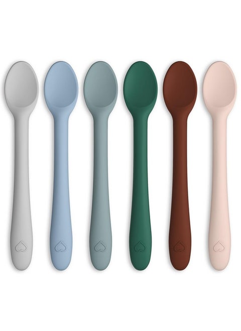Silicone Baby Spoons 6 Pack, First Stage Infant Spoons Utensils For Parent & Self-Feeding, Bendable Toddles Training Spoons With Soft-Tip, Dishwasher Safe & Boil-Proof