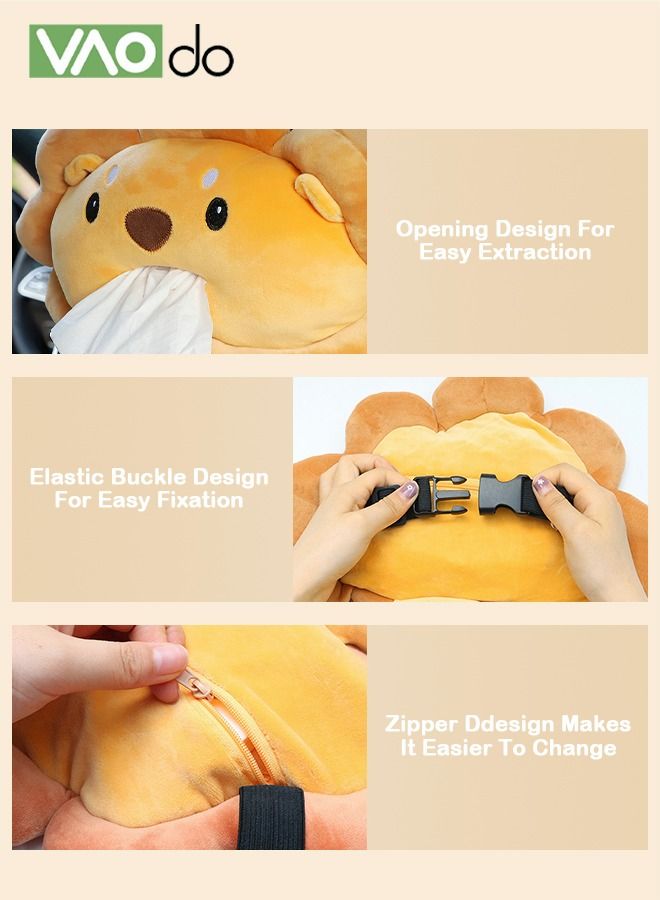 فاو دو حامل مناديل على شكل أسد كرتوني لطيف، حامل مناديل ناعم من القطيفة للسيارة، إكسسوارات سيارة لطيفة، حاوية تخزين مناديل للسيارة، ديكور للمنزل والسيارة - Image 5