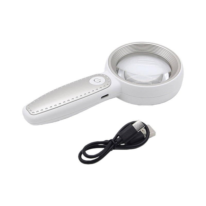 Silver Gray Portable LED Magnifier Glass with Cold Light for Elderly Travel Skin Care Observation - Image 2