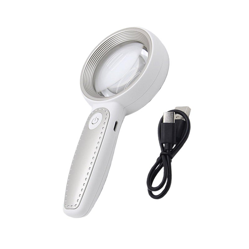 Silver Gray Portable LED Magnifier Glass with Cold Light for Elderly Travel Skin Care Observation - Image 5