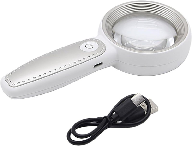 Silver Gray Portable LED Magnifier Glass with Cold Light for Elderly Travel Skin Care Observation - Image 1