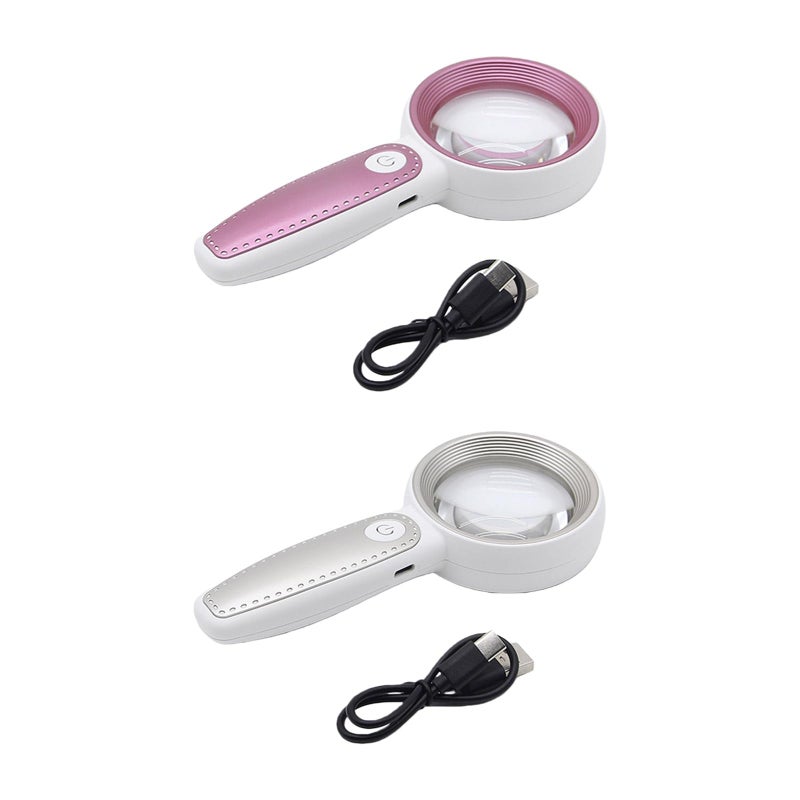 Silver Gray Portable LED Magnifier Glass with Cold Light for Elderly Travel Skin Care Observation - Image 4