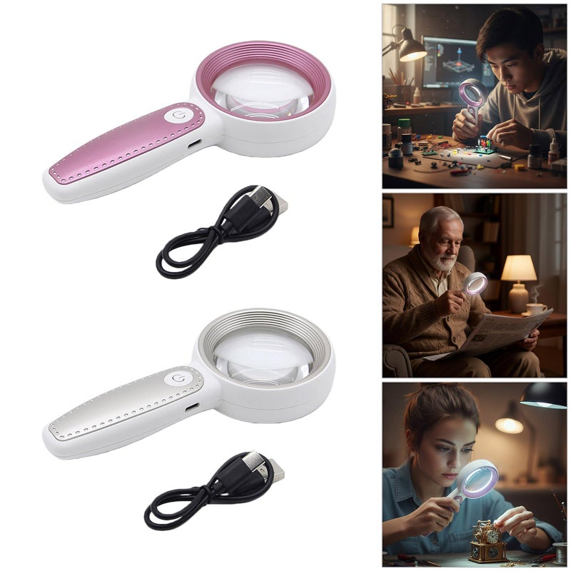 Silver Gray Portable LED Magnifier Glass with Cold Light for Elderly Travel Skin Care Observation - Image 3