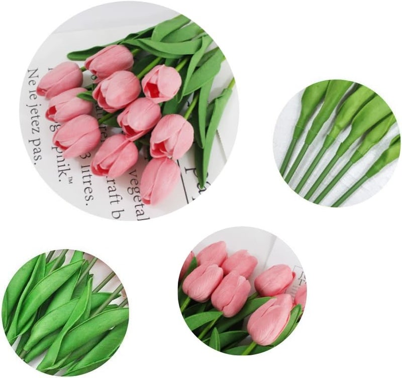 SHINE-CO LIGHTING Artificial PU Tulips 10Pcs Real Touch Fake Flower Arrangement Bouquets for Home Office Wedding Decoration (Pink) - Image 3