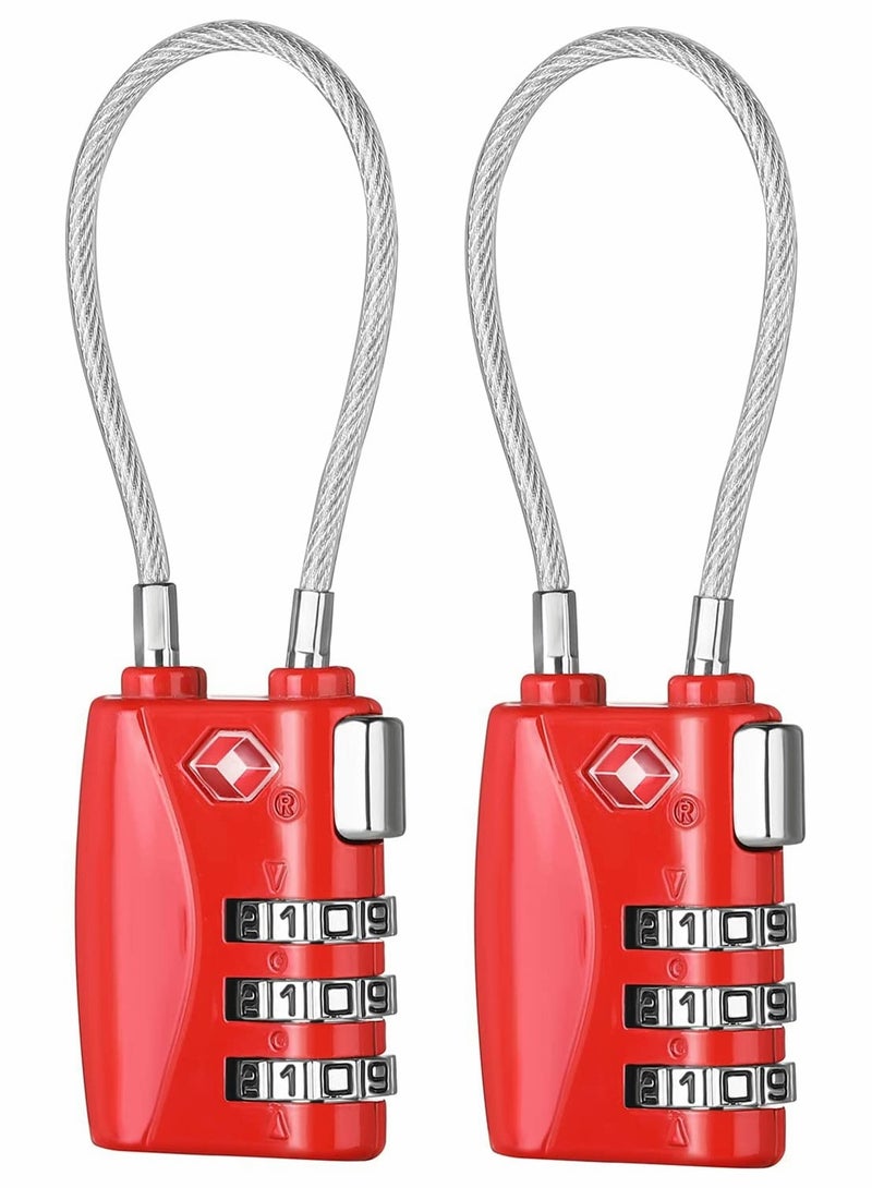 TSA Approved Luggage Padlocks with 3 Digit Combination Flexible Cable Mini Travel Locks Red 2 Pack Ideal for Suitcases and Gym Lockers  - Image 1