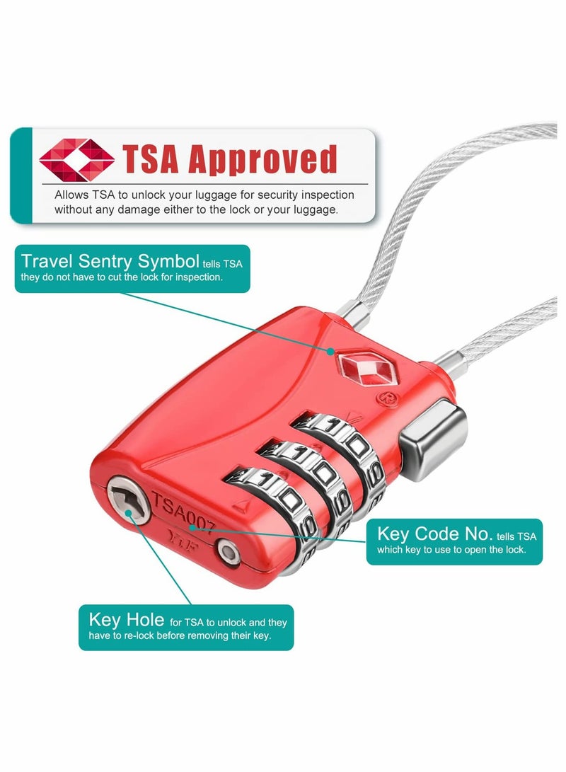 TSA Approved Luggage Padlocks with 3 Digit Combination Flexible Cable Mini Travel Locks Red 2 Pack Ideal for Suitcases and Gym Lockers  - Image 3