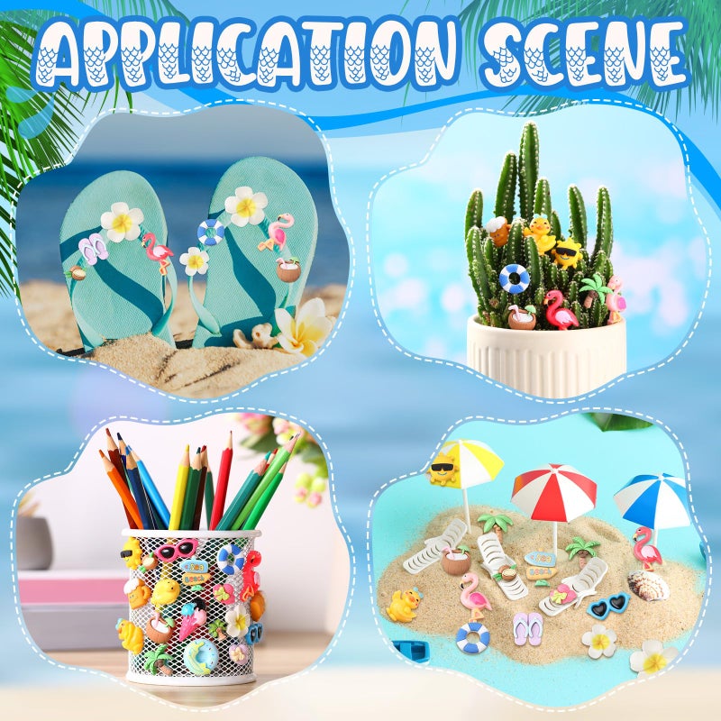 Giegxin 40 Pcs Summer Resin Charm Hawaii Beach Coconut Flamingo Plumeria Flower Flatback Cabochon Accessories Cute Embellishments Bulk for Jewelry Cellphone Case Scrapbooking Headband DIY Craft Making - Image 5