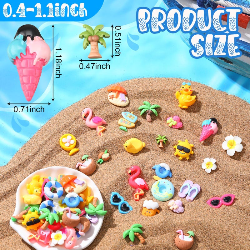 Giegxin 40 Pcs Summer Resin Charm Hawaii Beach Coconut Flamingo Plumeria Flower Flatback Cabochon Accessories Cute Embellishments Bulk for Jewelry Cellphone Case Scrapbooking Headband DIY Craft Making - Image 2
