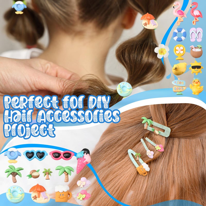 Giegxin 40 Pcs Summer Resin Charm Hawaii Beach Coconut Flamingo Plumeria Flower Flatback Cabochon Accessories Cute Embellishments Bulk for Jewelry Cellphone Case Scrapbooking Headband DIY Craft Making - Image 4
