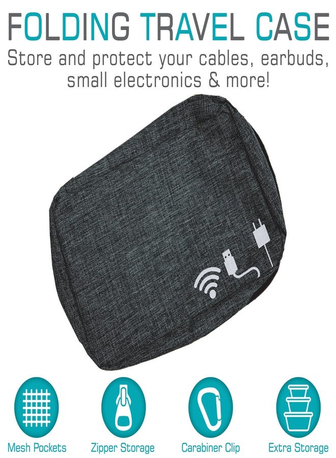 Maxell Folding Organized Tech Case - 2 Zipper Pouches, 3 Cable Pouches, Mesh Earbud Pouch, Small Zipper Pocket & Carabiner Clip - Image 5