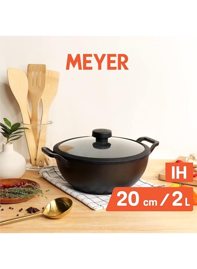 Meyer Pre Seasoned Cast Iron Kadai|Iron Kadhai with Lid for Cooking and Deep Frying | Heavy Base Iron Kadai Small Size | Gas Stove and Induction Friendly 20cm/ 2 Liters, Black - Image 3