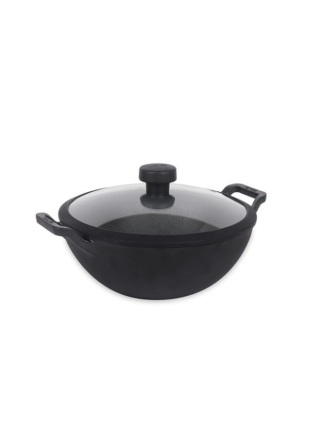 Meyer Pre Seasoned Cast Iron Kadai|Iron Kadhai with Lid for Cooking and Deep Frying | Heavy Base Iron Kadai Small Size | Gas Stove and Induction Friendly 20cm/ 2 Liters, Black - Image 1