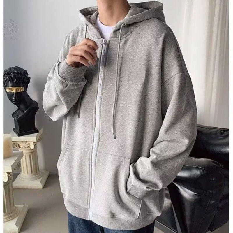 Mens Hooded Cardigan Sweatshirt Autumn Jacket Black - Image 2