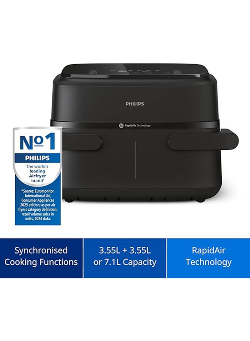 Philips 1000 series FlexDrawer Dual Basket Air Fryer,detachable tray divider,HomeID app,With 6 presets and 10 cooking methods-NA150/09 7.1 L 2450 W NA150/09 black - Image 2