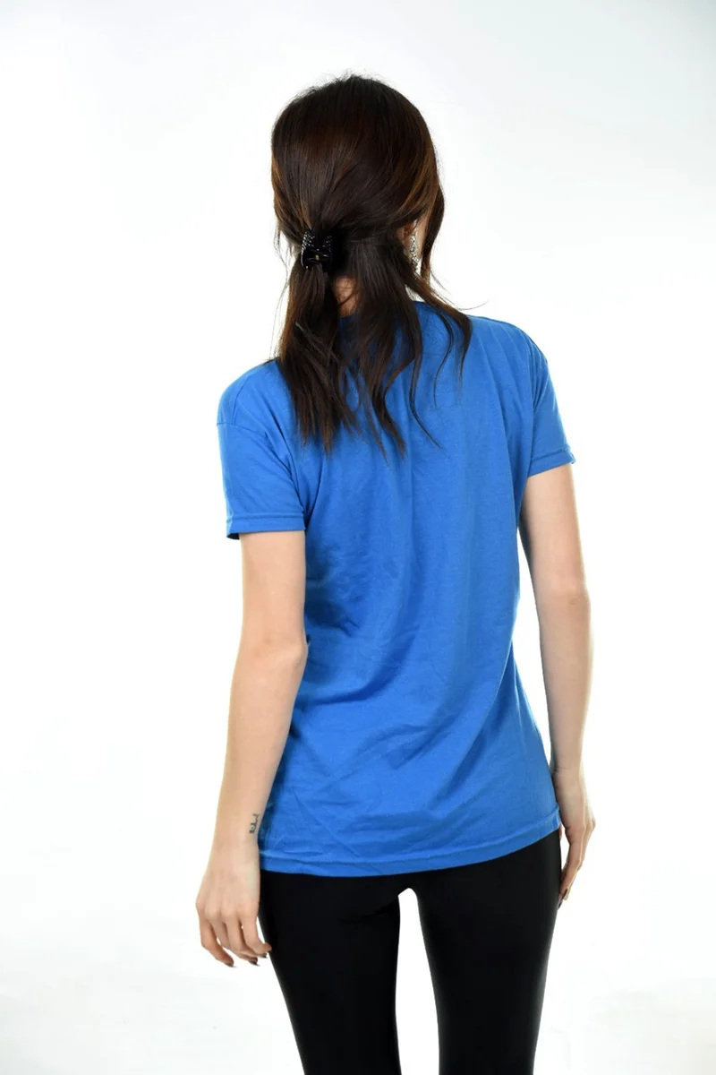 Belifanti Collection V-Neck Basic Women's T-Shirt Saks Blue
