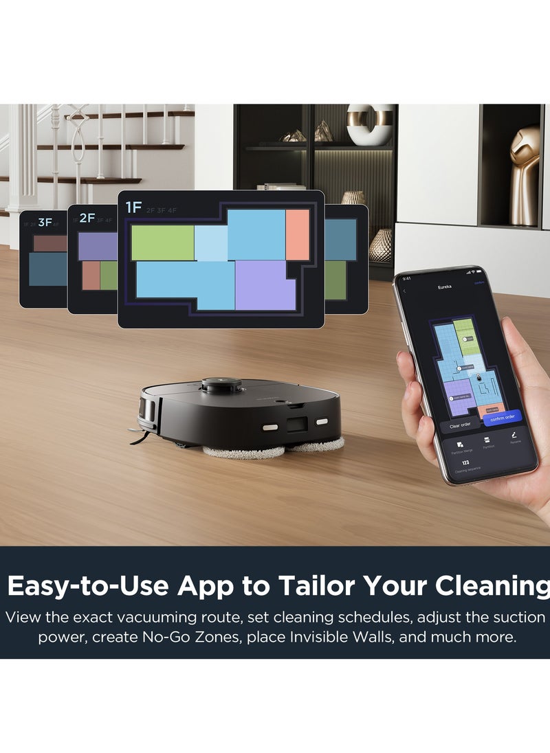 EUREKA - Robot Vacuum Cleaner & Mop All-in-One Station, AI 3D Obstacle Detection, Intelligent Pet Bypass, Car Carpet Detection, Ideal Against Pet Hair, App & Voice Control, J12 Black - Image 1