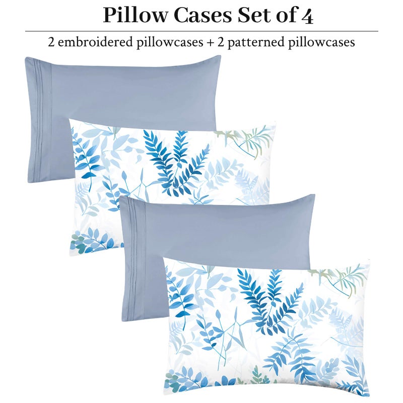 YIYEA Pillow Cases Queen Size Set of 4  Ultra Soft 1800TC Hotel Quality Double Brushed Microfiber Embroidered Pillowcases and Floral Pillow Covers  Envelope Closure  Fade Resistant (20""x30"") - Image 2