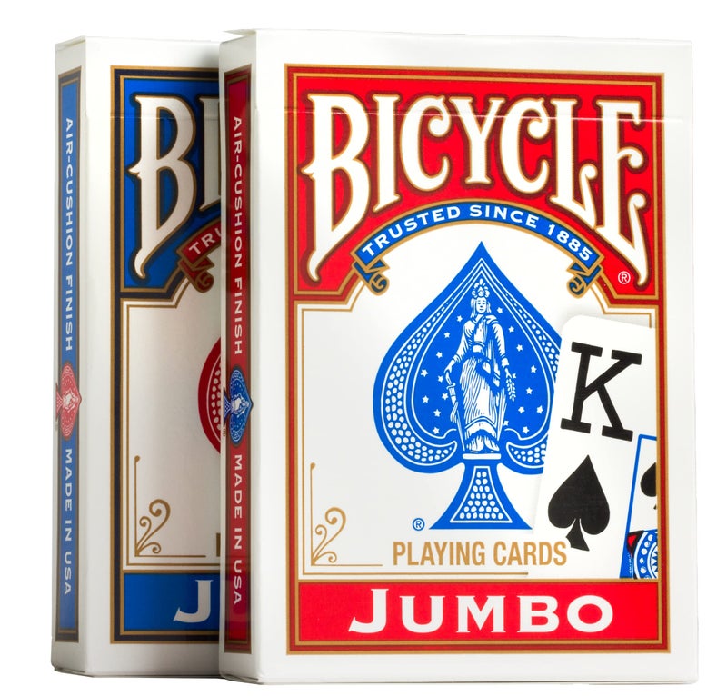 Bicycle Jumbo Index Playing Cards , 2 Pack Large Print Poker Size Deck of Cards for Easy Reading, Family Card Games, and Casino Play - Image 1