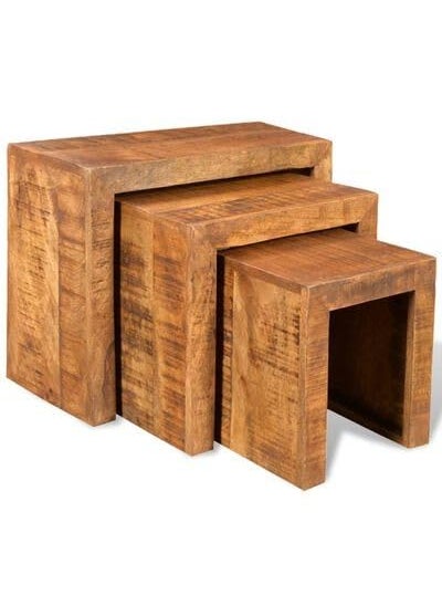 Generic Wooden Nesting Table Set 3 PiecesWooden StoolSolid Wood  - Image 1