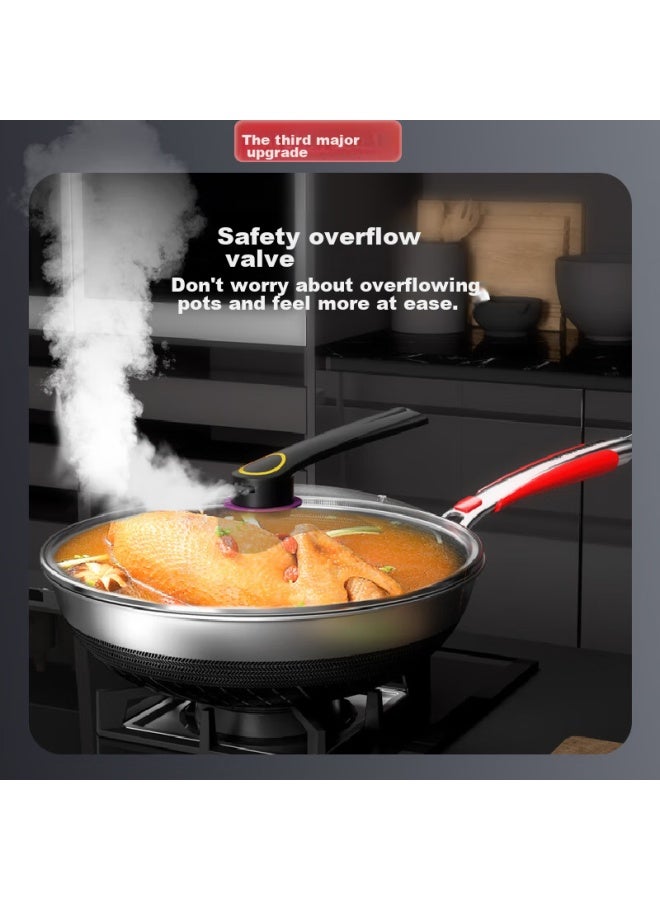 Olofe 316l Stainless Steel Flat Bottom Deep Wok, Non-stick Honeycomb Double-sided Stewing And Stir-frying Cooking Pan, Blue Diamond, 30cm - Image 5